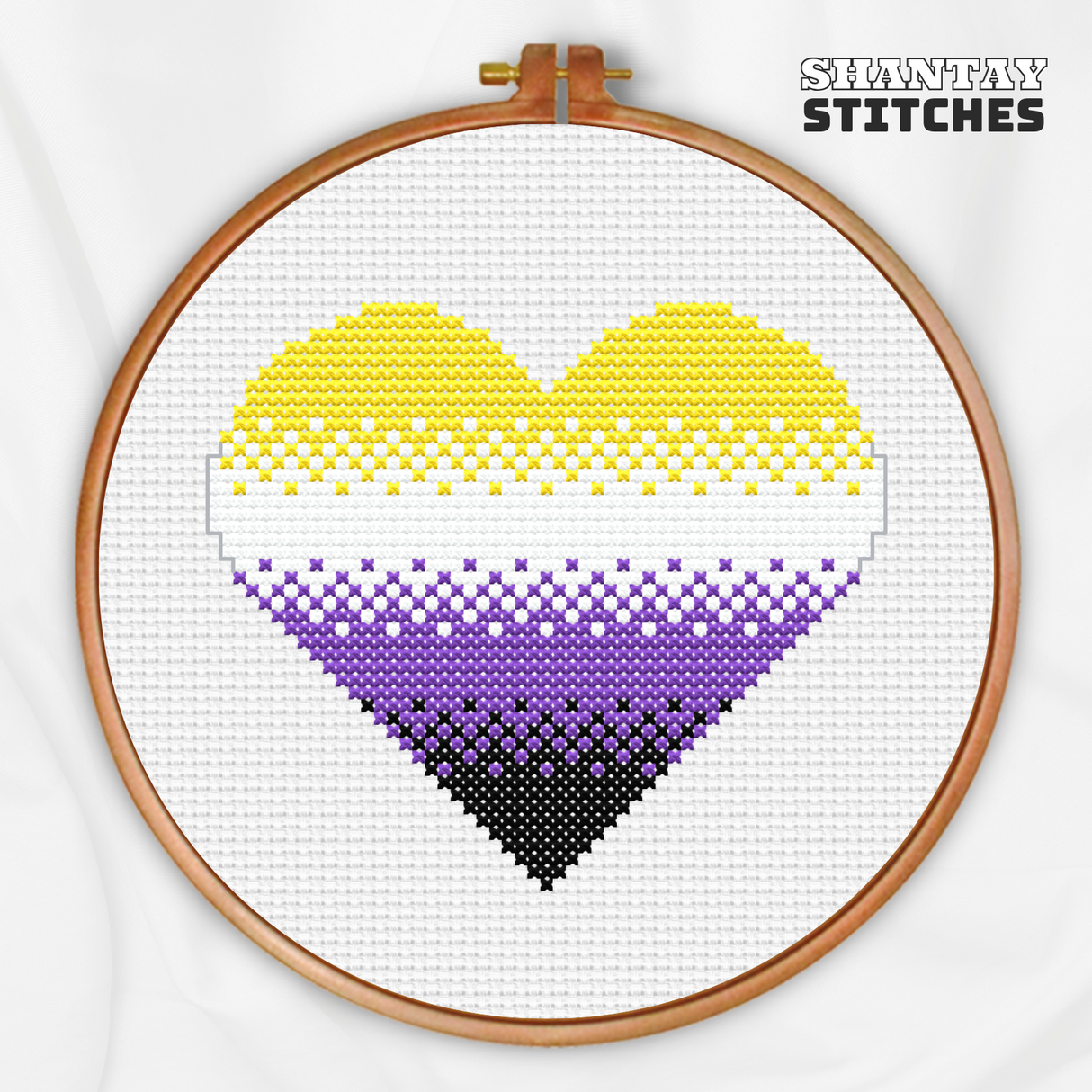 Nonbinary Pride Heart Cross Stitch Pattern