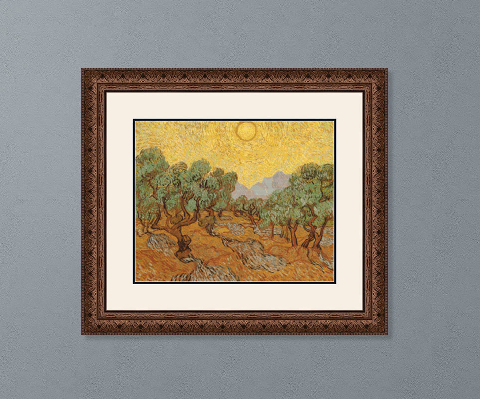 Olive Trees with Yellow Sky and Sun Cross Stitch Pattern