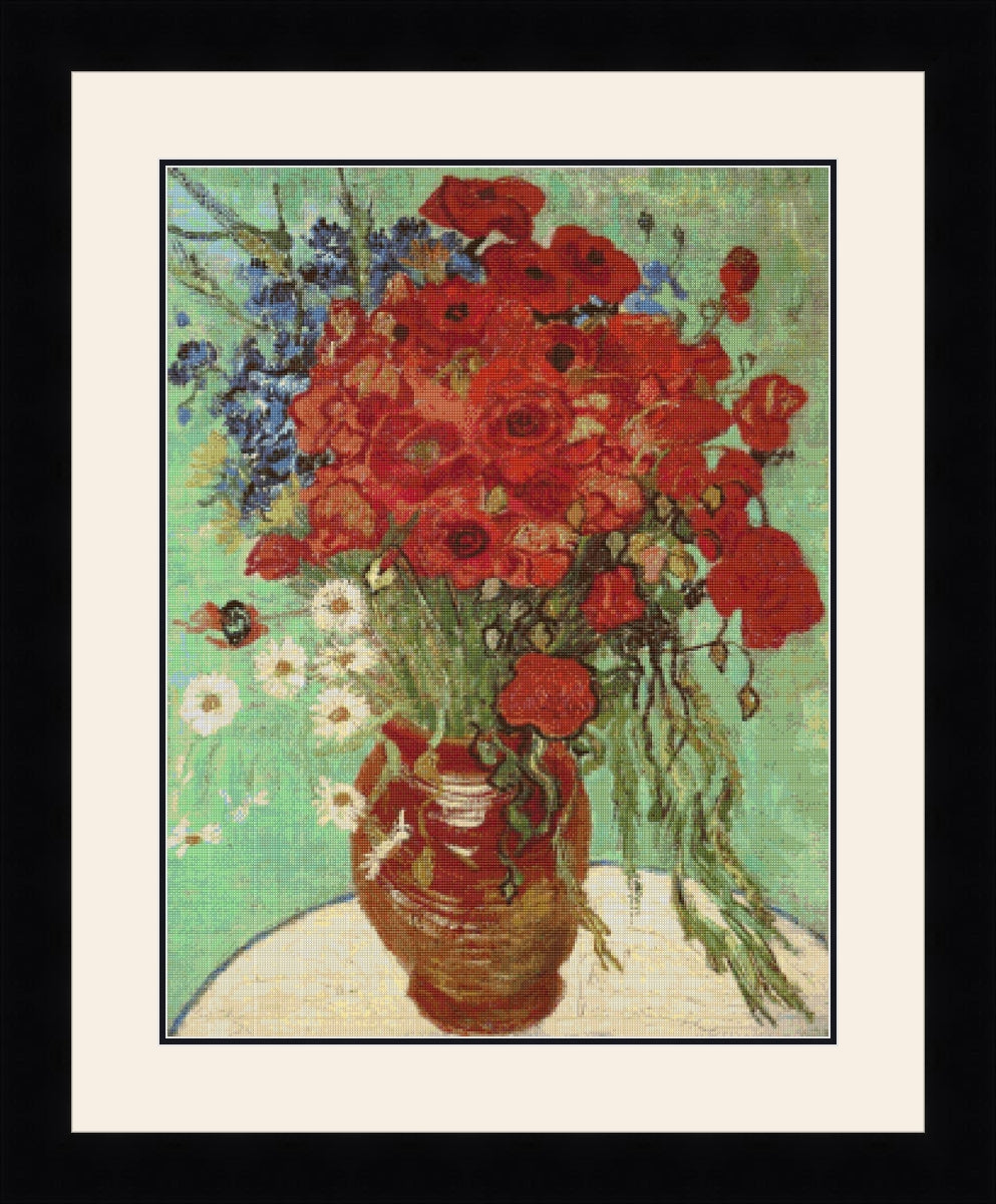 Red Poppies and Daisies Vincent van Gogh Cross Stitch Pattern