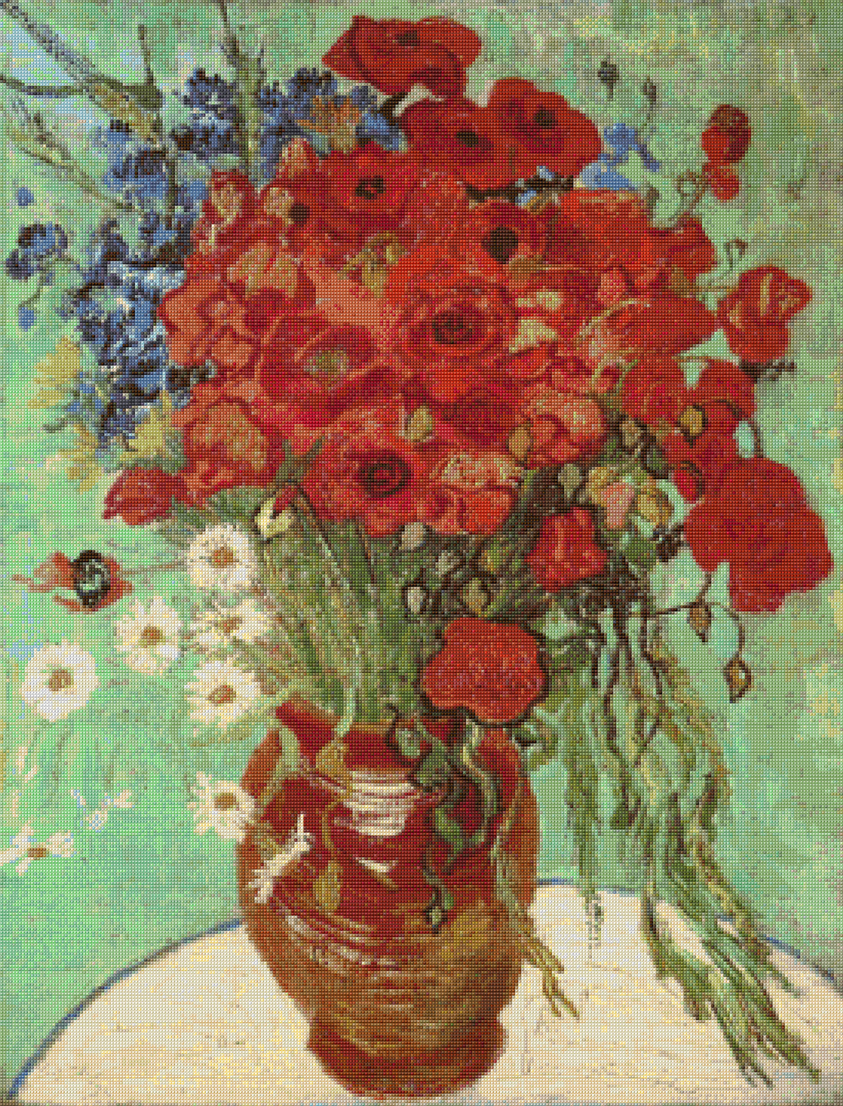 Red Poppies and Daisies Vincent van Gogh Cross Stitch Pattern