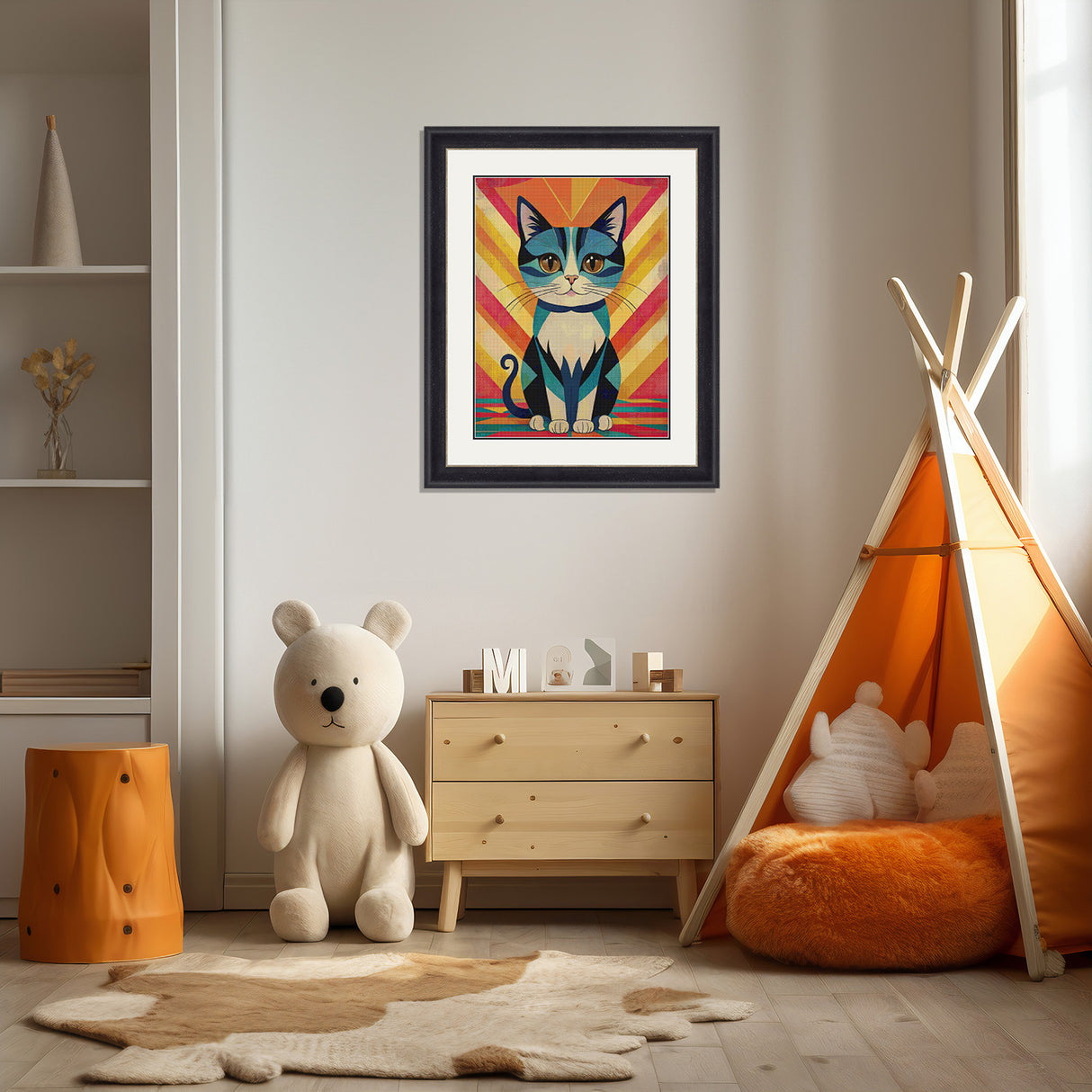 Retro Sunburst Cat Cross Stitch Pattern