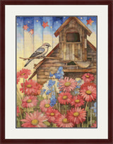 Rustic Americana Barn & Bird Cross Stitch Pattern