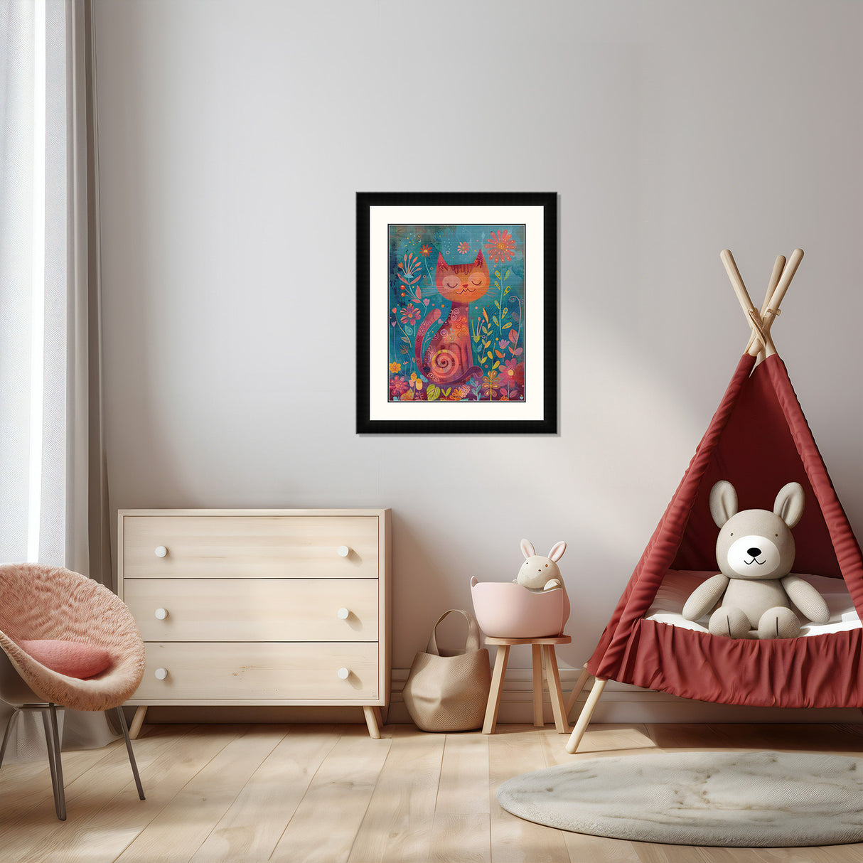 Serene Hippie Cat – Peaceful Boho Cross Stitch Pattern