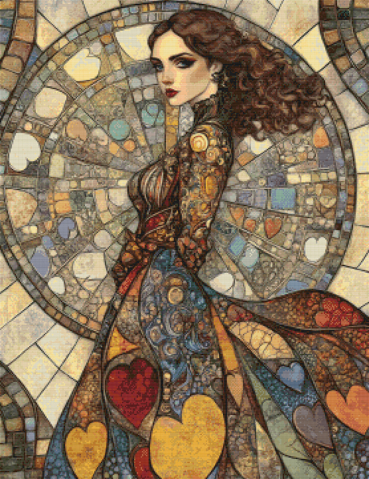 Stained Glass Queen of Hearts Cross Stitch Pattern