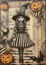 Striped Halloween Gothic Girl Cross Stitch Pattern