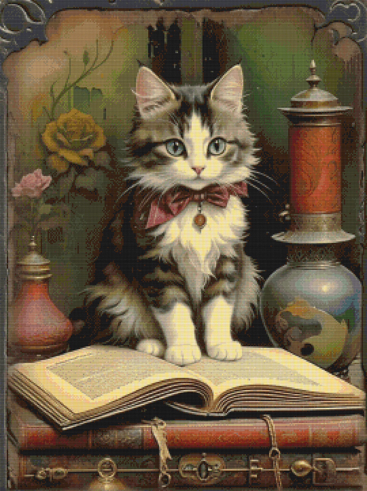 The Literary Victorian Cat Cross Stitch Pattern