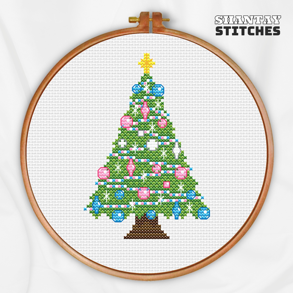 Trans Pride Christmas Tree Cross Stitch Pattern