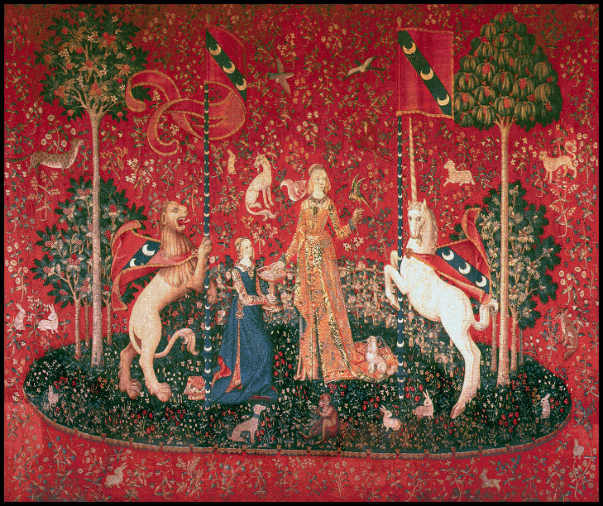 Lady with Unicorn Sense of Hearing Cross Stitch Pattern