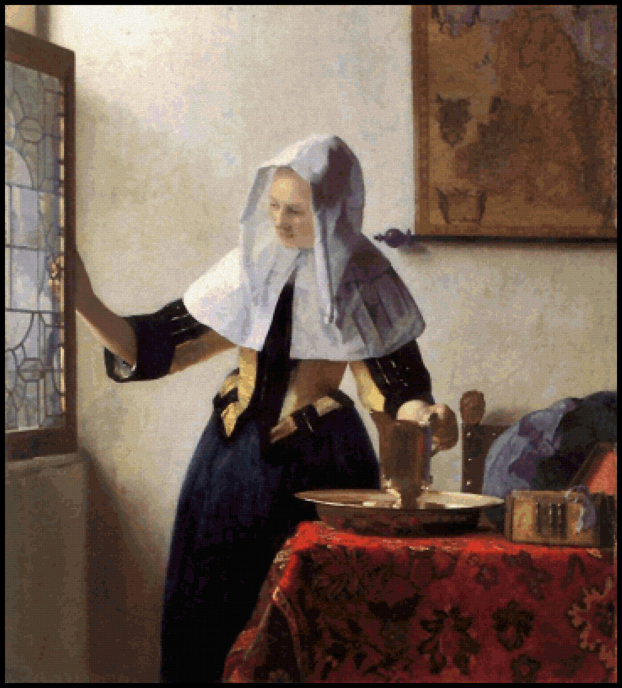 Young Woman with a Water Jug Cross Stitch Pattern