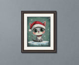 Christmas Cat with Santa Hat Cross Stitch Pattern