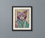 Dapper Collage Cat in Suit Cross Stitch Pattern
