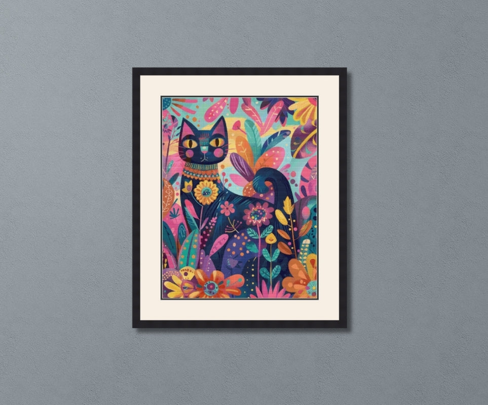 Hippie Floral Cat – Colorful Boho Cross Stitch Pattern