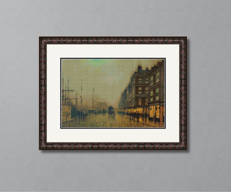 Liverpool Quay by Moonlight Grimshaw Cross Stitch Pattern