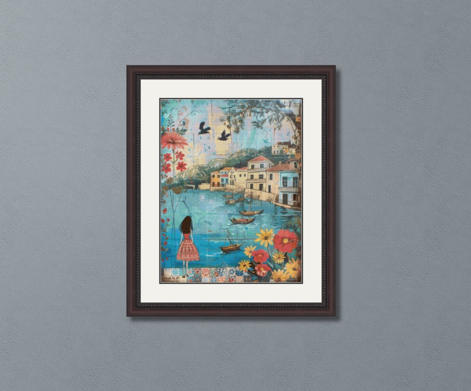 Mediterranean Harbor View Cross Stitch Pattern