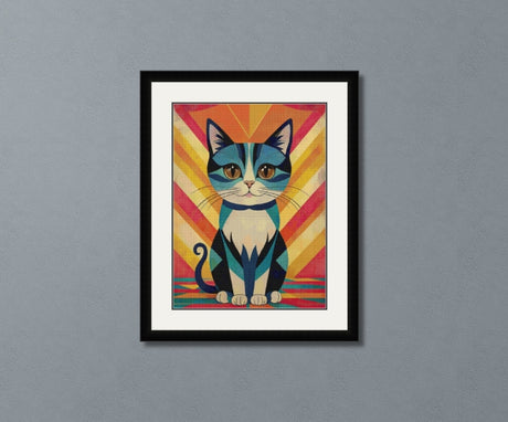 Retro Sunburst Cat Cross Stitch Pattern
