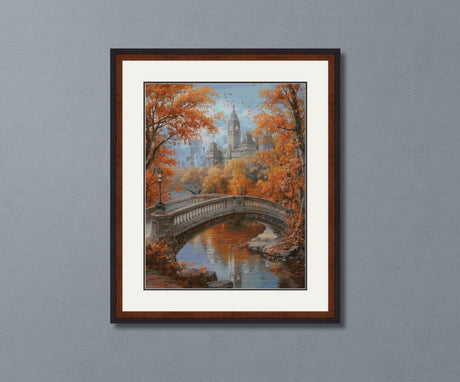 Stone Bridge in Autumn Cross Stitch Pattern