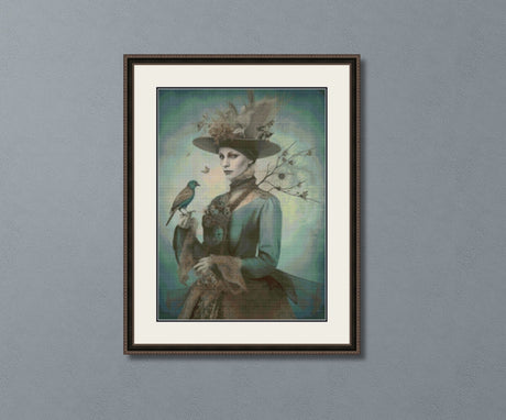 Winter Witch with Bird Cross Stitch Pattern