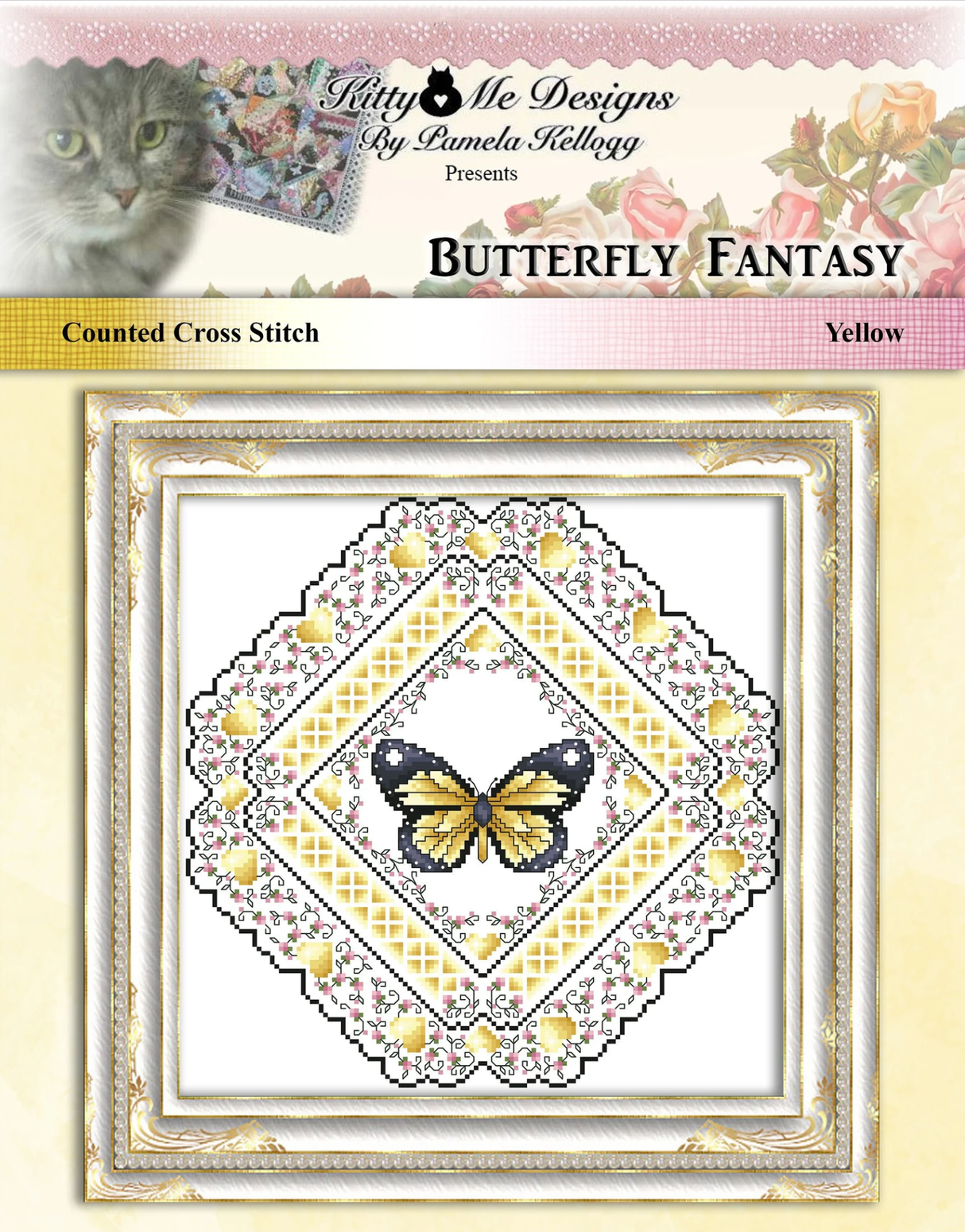 Yellow Butterfly Fantasy Cross Stitch Pattern