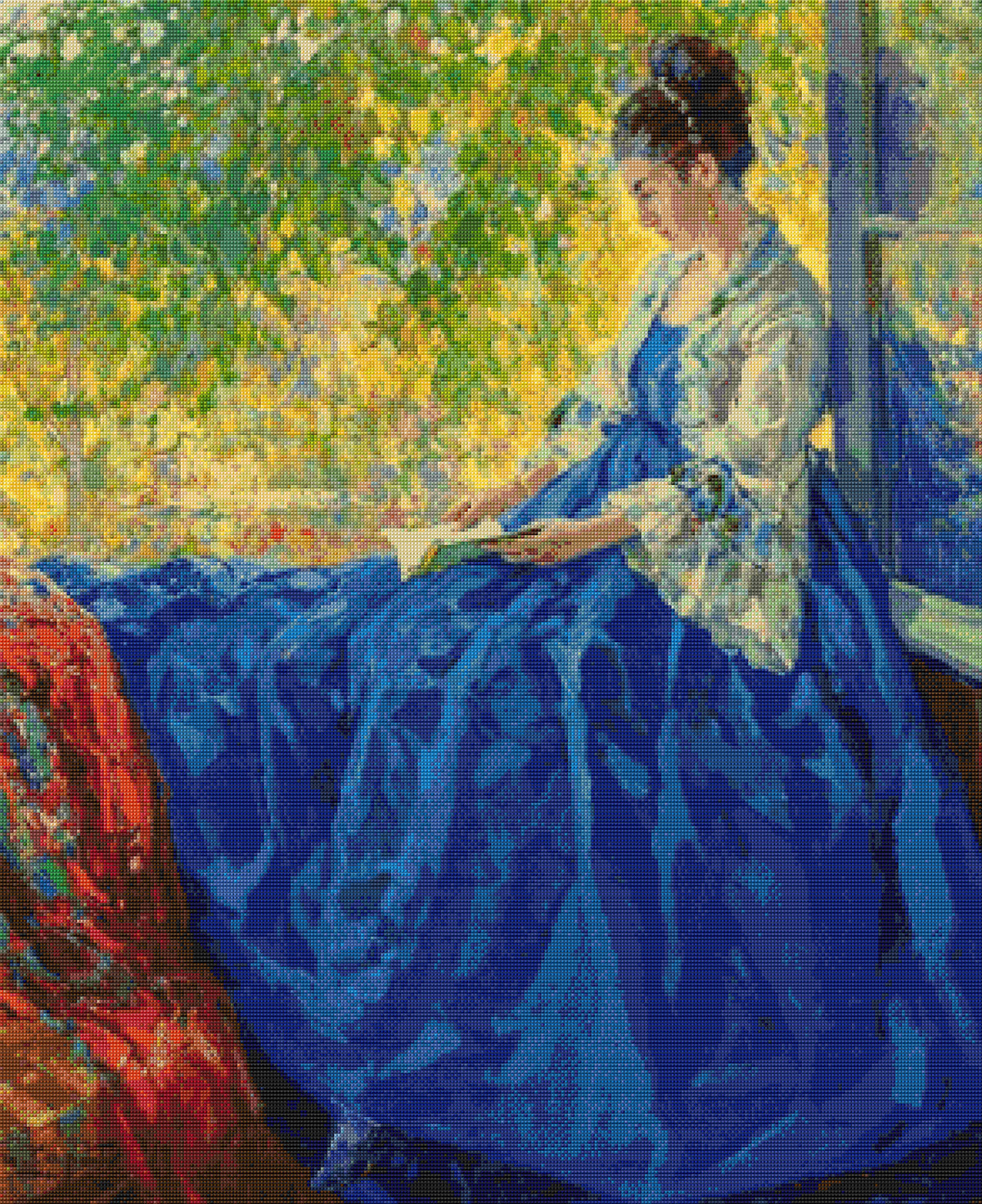 Young Woman Reading at an Open Window Caputo Cross Stitch Pattern