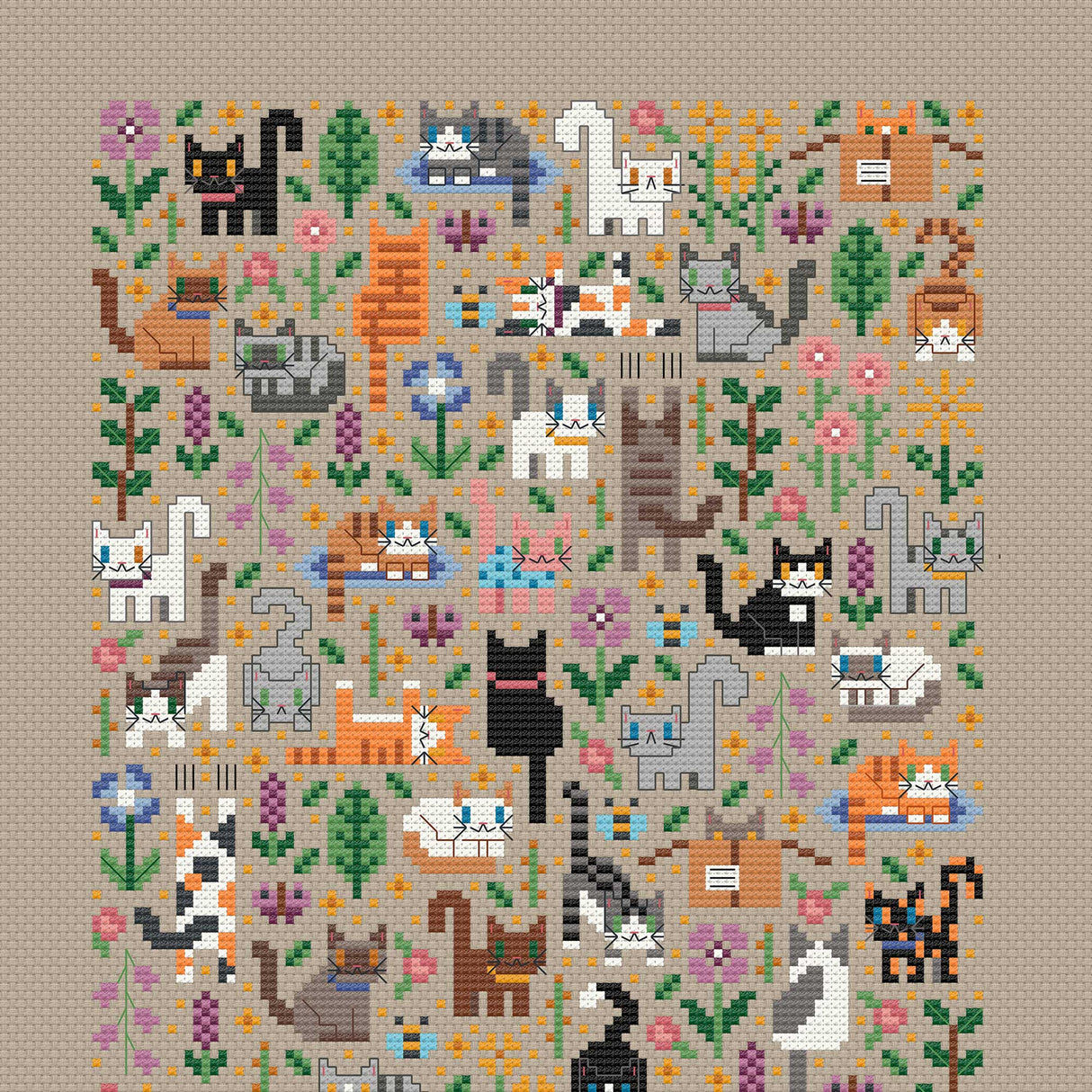 Cat Garden Cross Stitch Pattern