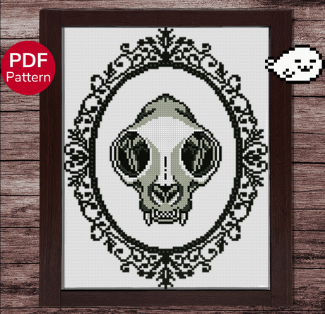 Cat Skull Cross Stitch Pattern