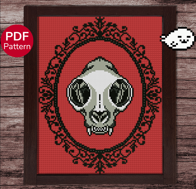 Cat Skull Cross Stitch Pattern