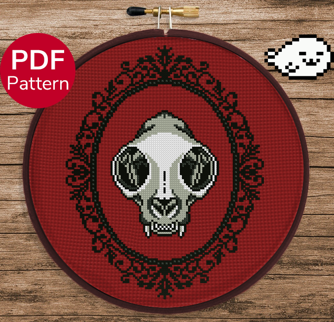 Cat Skull Cross Stitch Pattern