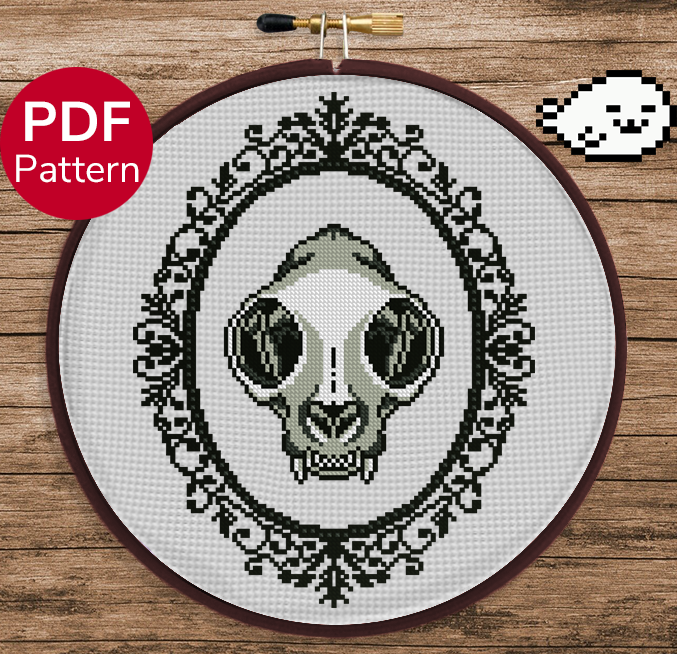 Cat Skull Cross Stitch Pattern