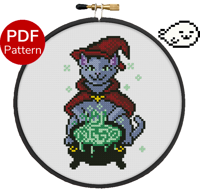 Cauldron Cat Cross Stitch Pattern