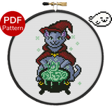 Cauldron Cat Cross Stitch Pattern