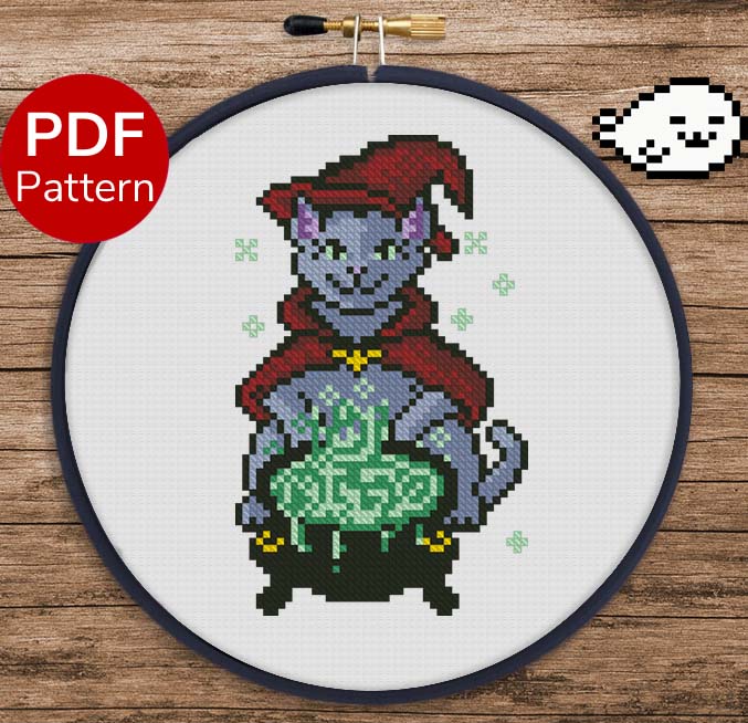 Cauldron Cat Cross Stitch Pattern