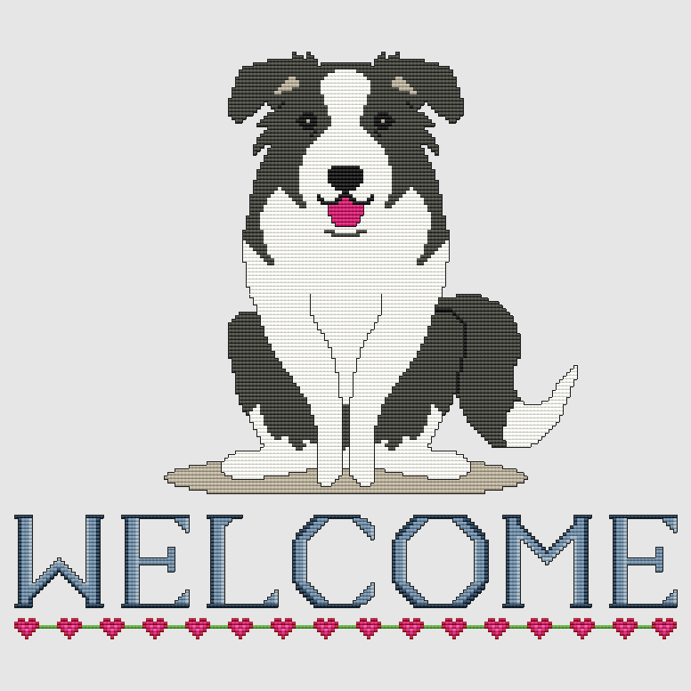 Border Collie - Welcome (Black) Cross Stitch Pattern