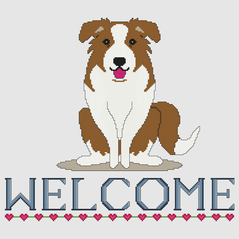 Border Collie - Welcome (Red) Cross Stitch Pattern