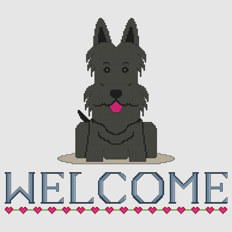 Scottish Terrier - Welcome (Black) Cross Stitch Pattern