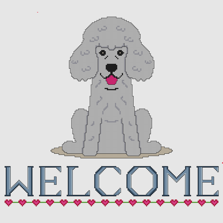 Poodle - Welcome (Silver) Cross Stitch Pattern