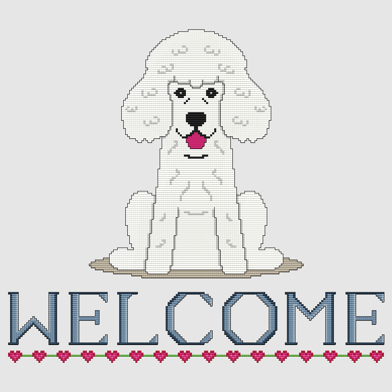 Poodle - Welcome (White) Cross Stitch Pattern