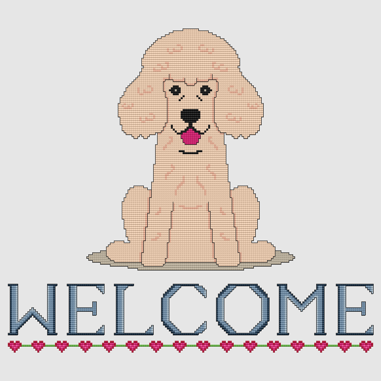 Poodle - Welcome (Apricot) Cross Stitch Pattern