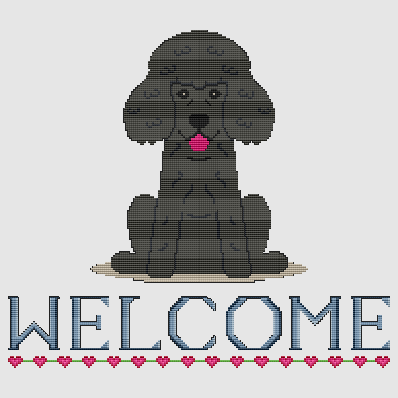 Poodle - Welcome (Black) Cross Stitch Pattern