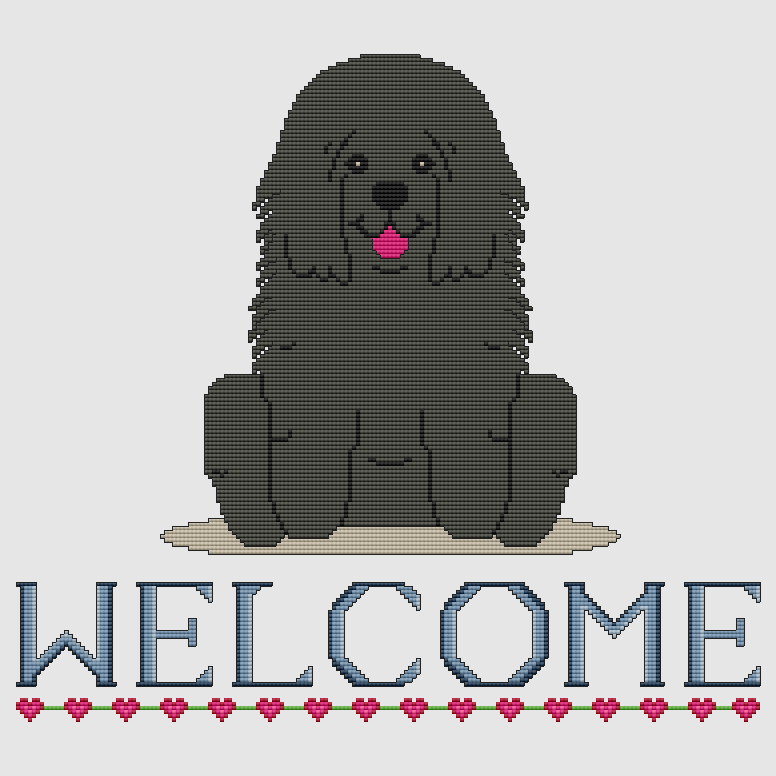 Puli - Welcome (Black) Cross Stitch Pattern