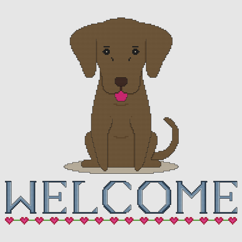 Labrador Retriever - Welcome (Chocolate) Cross Stitch Pattern