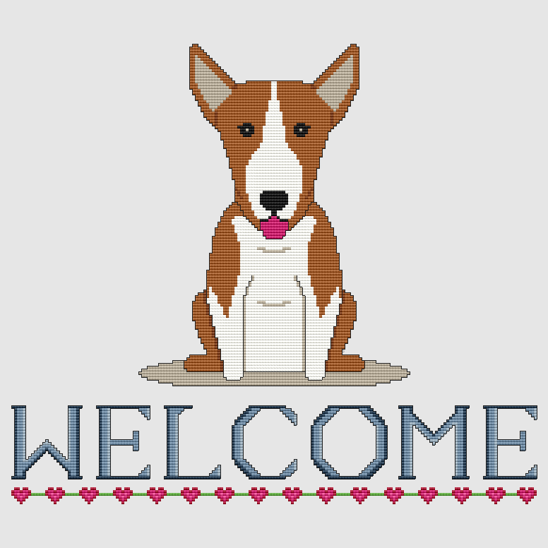 Bull Terrier - Welcome (Red White) Cross Stitch Pattern