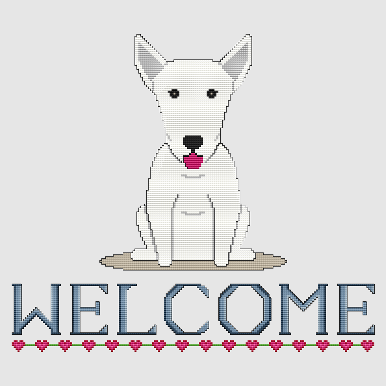 Bull Terrier - Welcome (White) Cross Stitch Pattern