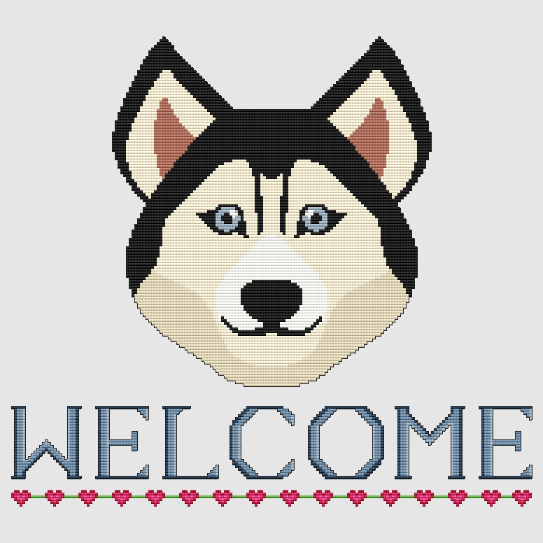 Siberian Husky - Welcome (Black) Cross Stitch Pattern