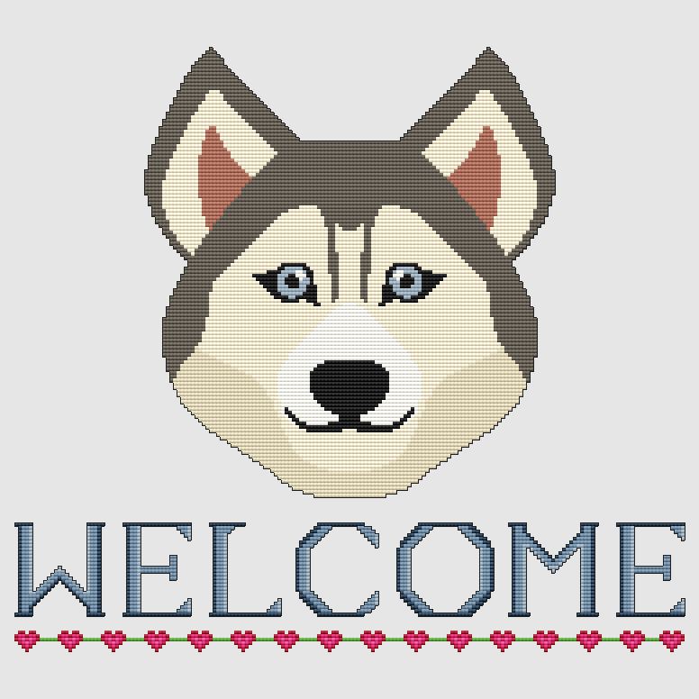 Siberian Husky - Welcome (Grey) Cross Stitch Pattern