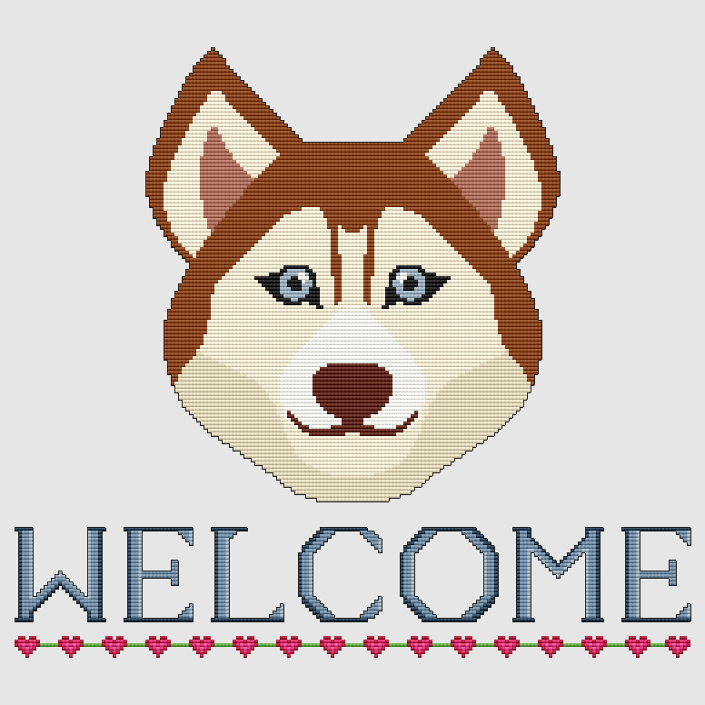 Siberian Husky - Welcome (Red) Cross Stitch Pattern