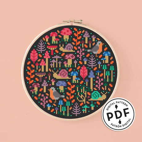 Mini Fungi Garden Cross Stitch Pattern