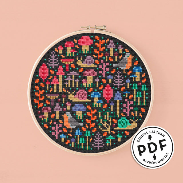 Mini Fungi Garden Cross Stitch Pattern