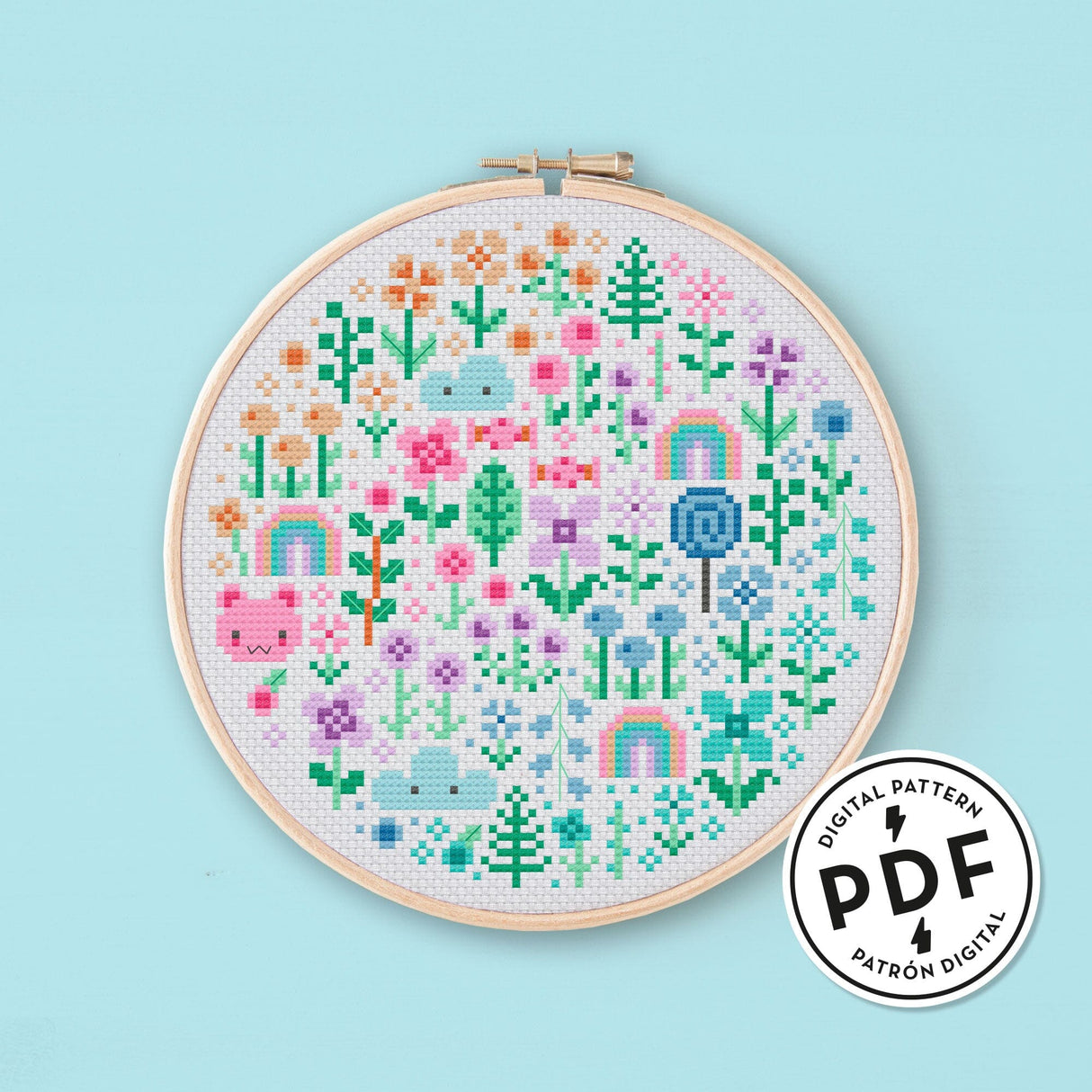Mini Pastel Garden Cross Stitch Pattern