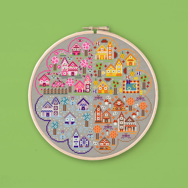 Seasons Town Cross Stitch Pattern