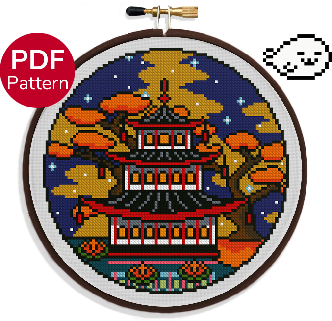 Fall Pagoda Cross Stitch Pattern